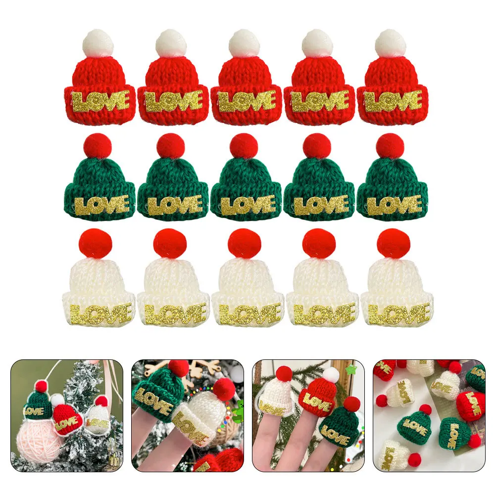 

15Pcs Mini Bottle Hats Christmas Decorations for Home Party Tree Pendant Xmas Hat Ornament Reusable Festive Accessory Set