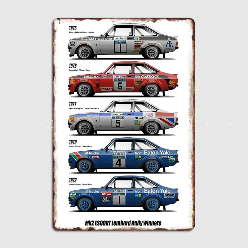 Classics Racing Car Mk2 Escort RAC Lombard Rally Winners Metal Poster indoor outdoor Home Tin Sign Room Decoration Wall Decor