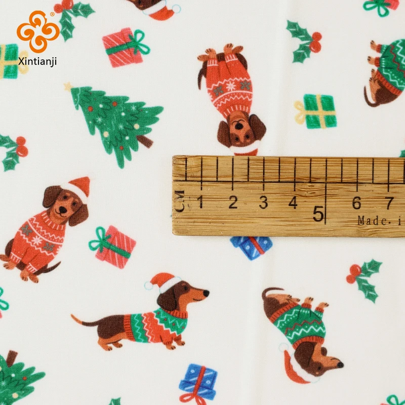 

0.5m/1m/2m Cute Dog Pattern Christmas Fabric Cartoon Holiday Decor Animal Print Festival Party Cloth DIY Sewing Bag Tablecloth