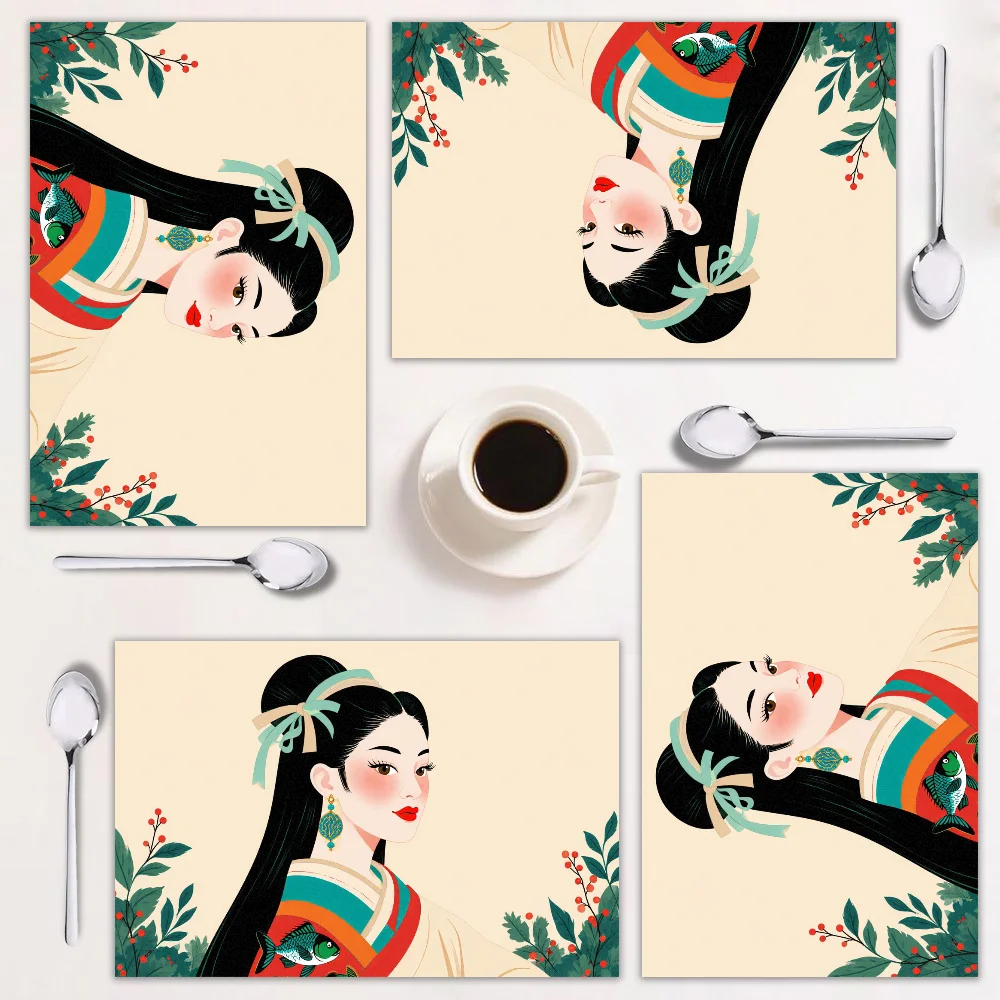 Juego de manteles individuales de comedor de 4 piezas, diseño elegante, fácil de limpiar, perfecto para el hogar y la cena navideña, 12 × 18 pulgadas.