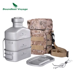 Boundless Voyage Outdoor Military Canteen Bottle Camping Hiking Water Cups Titanium Cookware 1100ml Bottle 750ml Pot 400ml Bowl