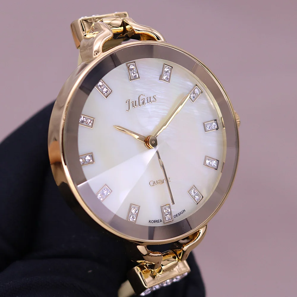 ビッグダイヤル母-女性用パールジュリスウォッチ、日本クォーツ、ファッション時間ブレスレット、ブレッドレザー、ガールのギフト、ボックスなし、女性