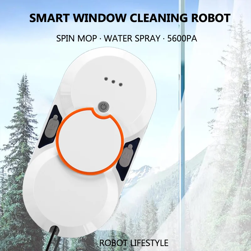 Robotic Window Cleaner Washing Windows Robot with Spray ,Two Water Tank,Spin Mop,5600Pa,Remote control, Home Robot Washer Glass