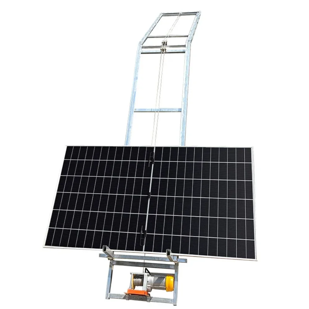 

Photovoltaic panel lift for small tile houses with automatic turning
