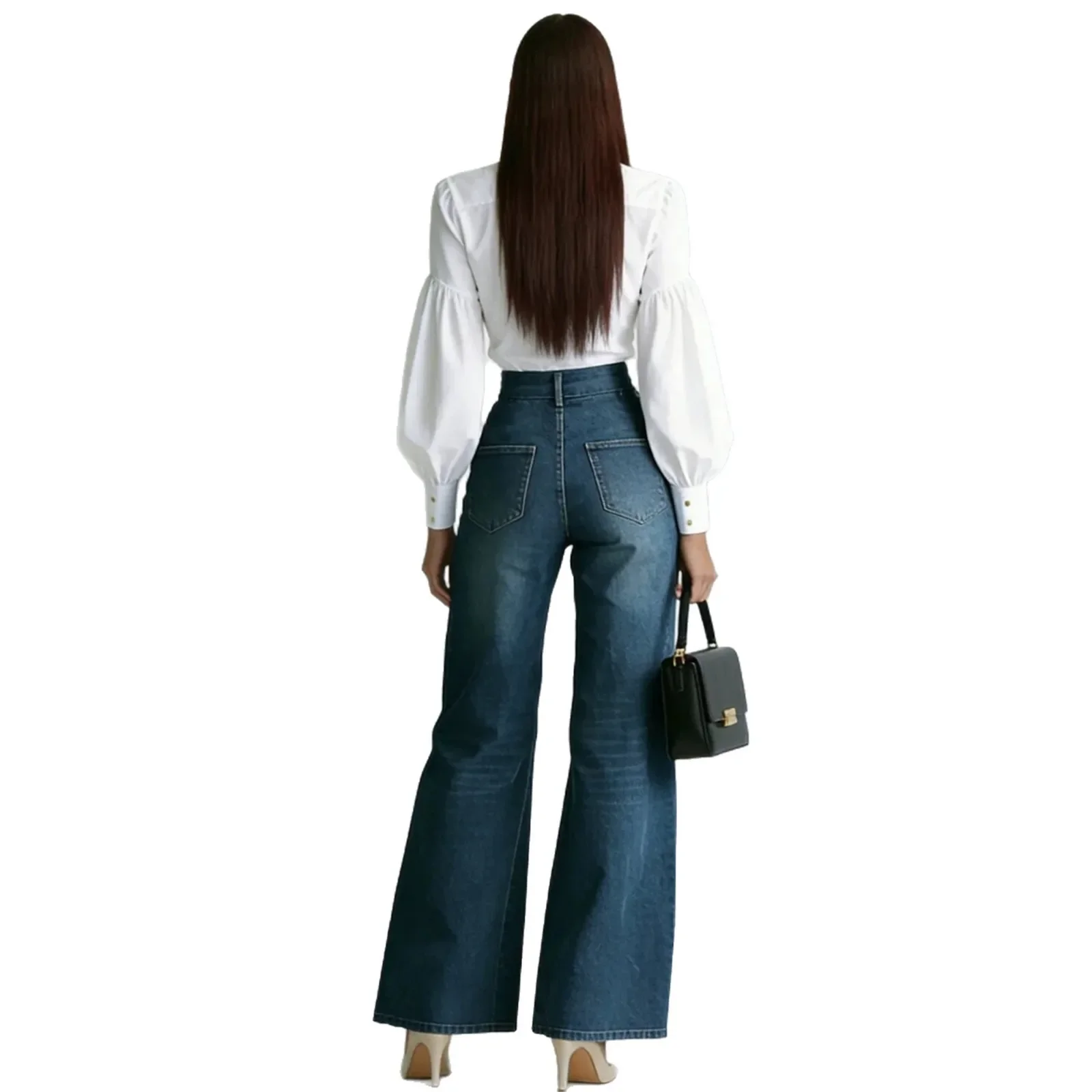 Double zipper wide leg jeans for women, fashionable and casual, hanging straight leg pants