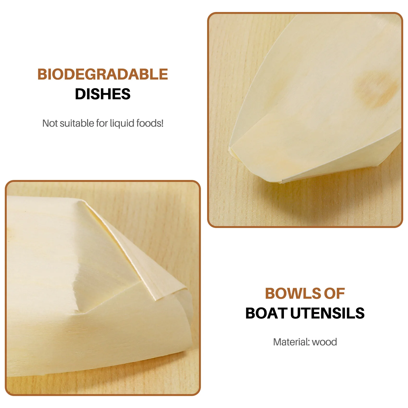 50x mangkuk makanan jari, "perahu" kayu biodegradable 11 cm x 6.5 cm