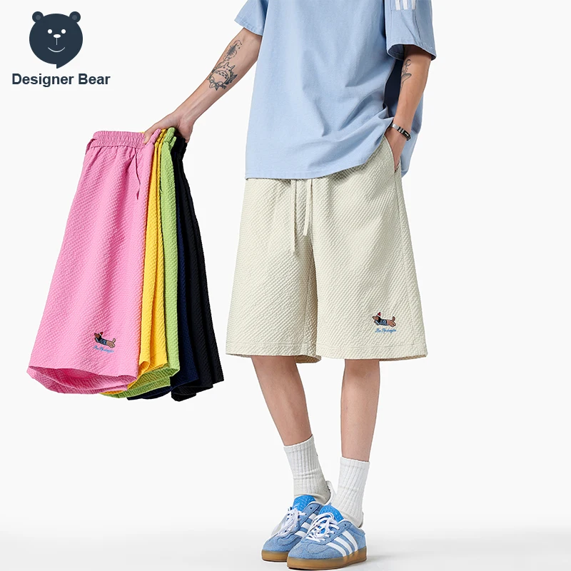 

Мужские шорты из сирсакера «Допамин» на лето 2026: водонепроницаемые, быстросохнущие, свободного кроя, с вышивкой таксы, повседневные пляжные шорты