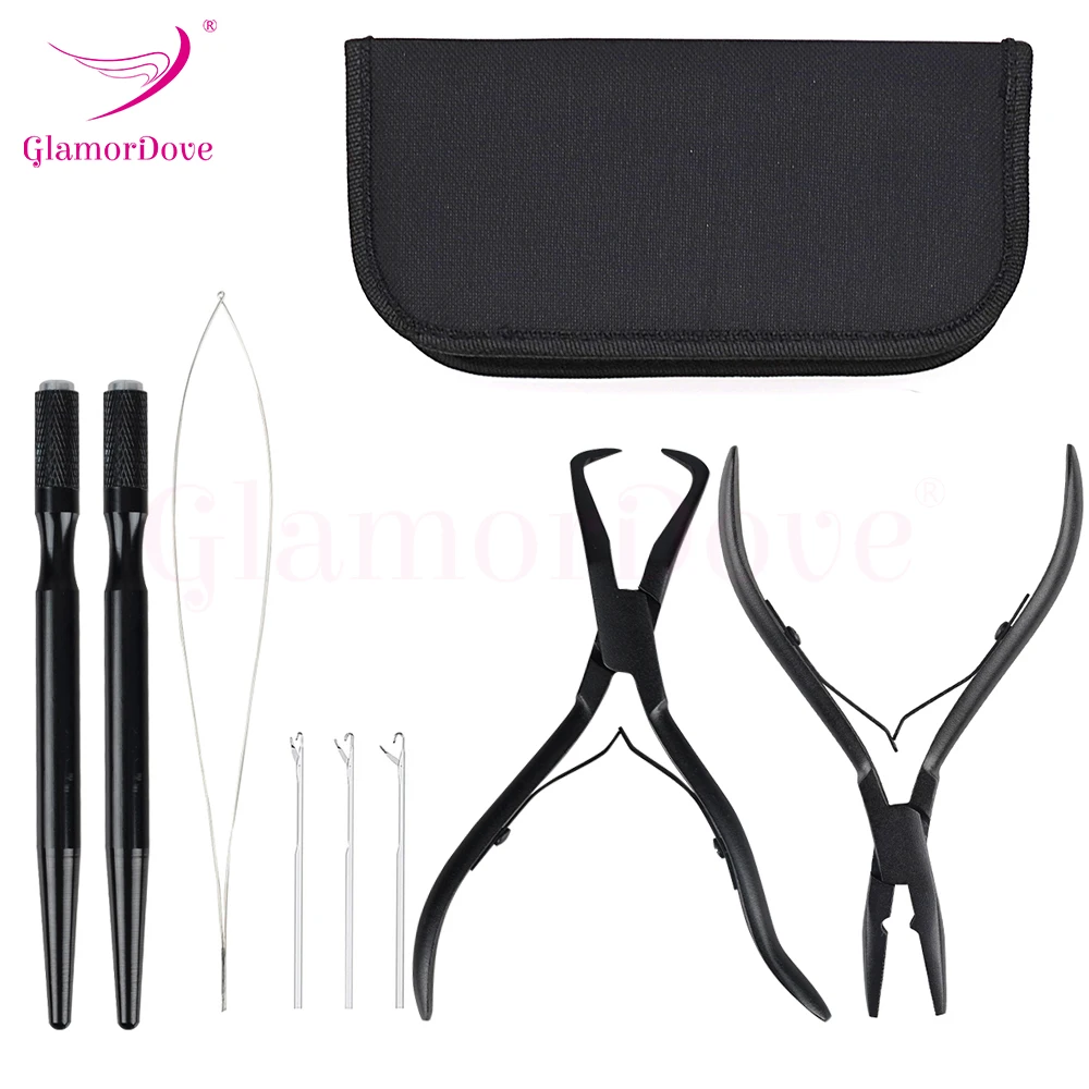 GlamorDove-Kit de Micro Perles pour Extension de Cheveux, Outils d'Enfilage de Boucle de Traction