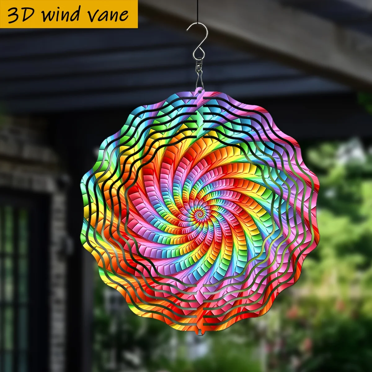 CIFBUY 2D Rainbow Spiral Wind Chime Metal Spinner with 360 Rotating Hook Colorful Hanging Ornament for Garden Patio Outdoor Indo