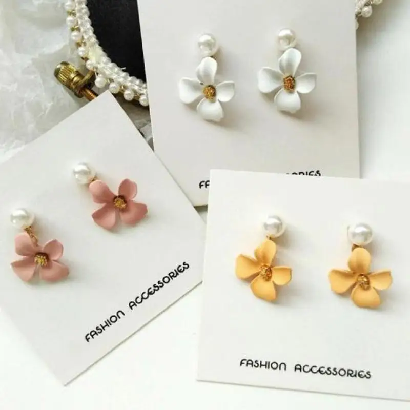 Korean Style Simple Candy Color Matte Small Flower Pearl Earrings Ins Versatile Earrings Pearl Earrings Manufacturer Wholesale