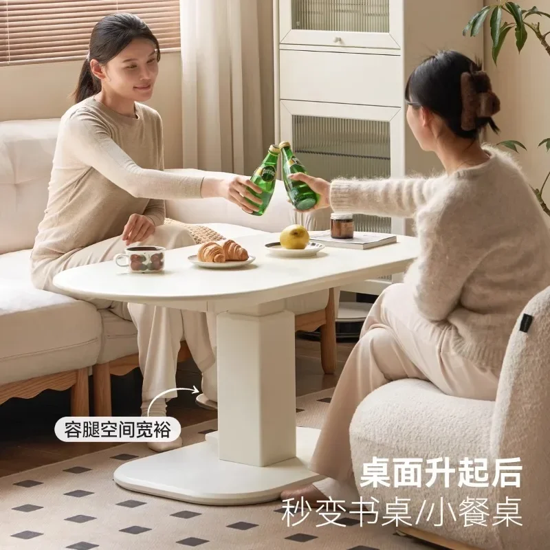 Wooden lift coffee table French cream style living room small dining table modern household small apartmen