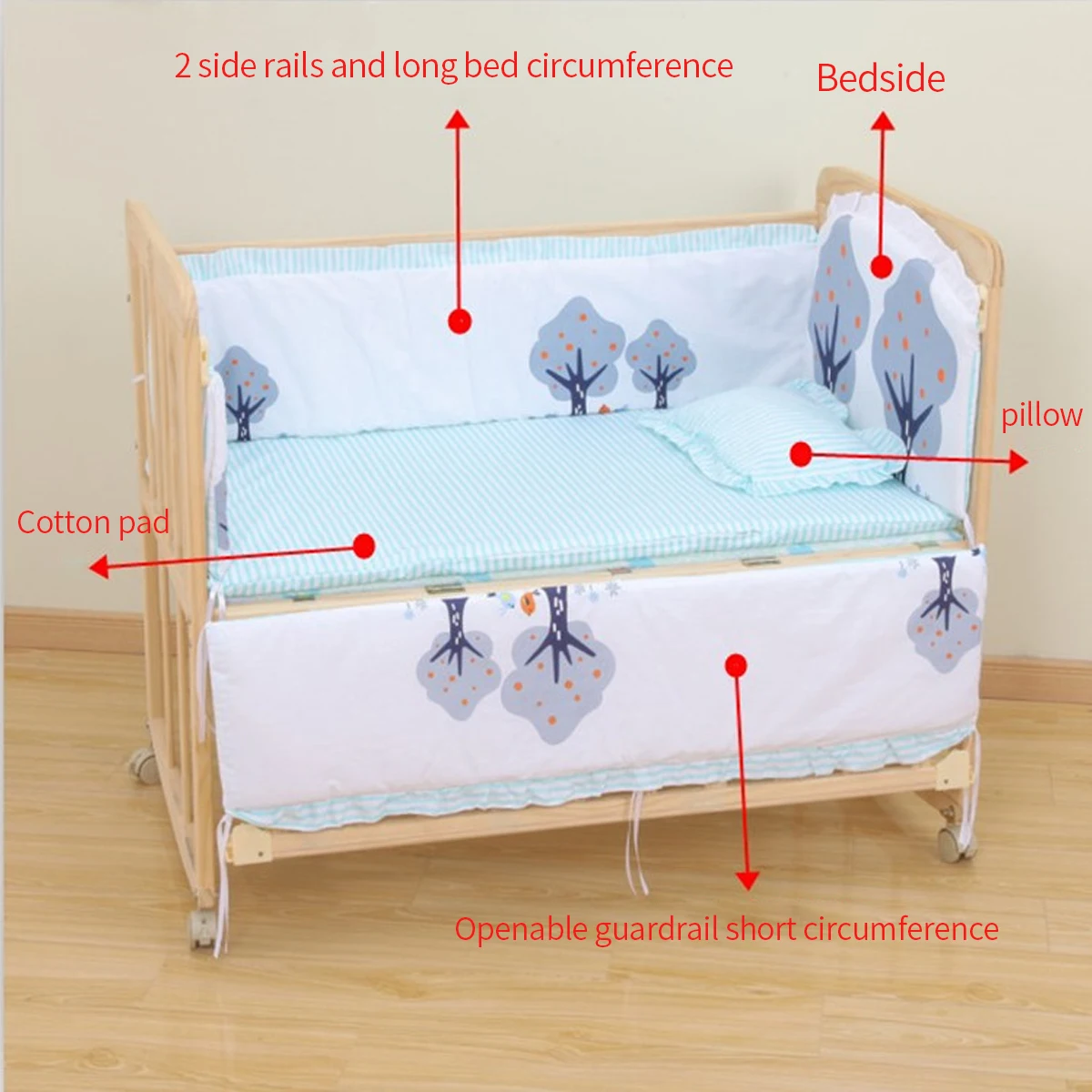 5pcs Baby Crib Bumper 120x60cm Pure Cotton Bed Circumference Mattress Pillow Set Newborns Cot Fence Protector Infant Bedding Kit