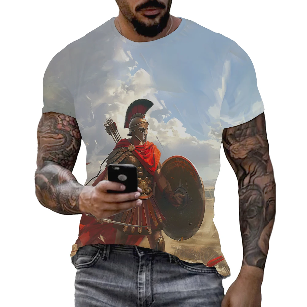 Roman Gladiator Graphic T Shirts For Men Summer Sparta Soldiers Printed Man T-shirt Fashion Casual Oversized Short Sleeve Tops