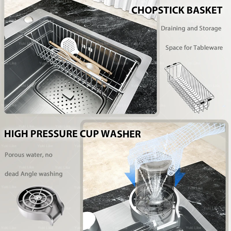 304 Stainless Steel Kitchen Sink Silver Large Single Bowl Multifunctional Household Basin For Washing Dishes Vegetables