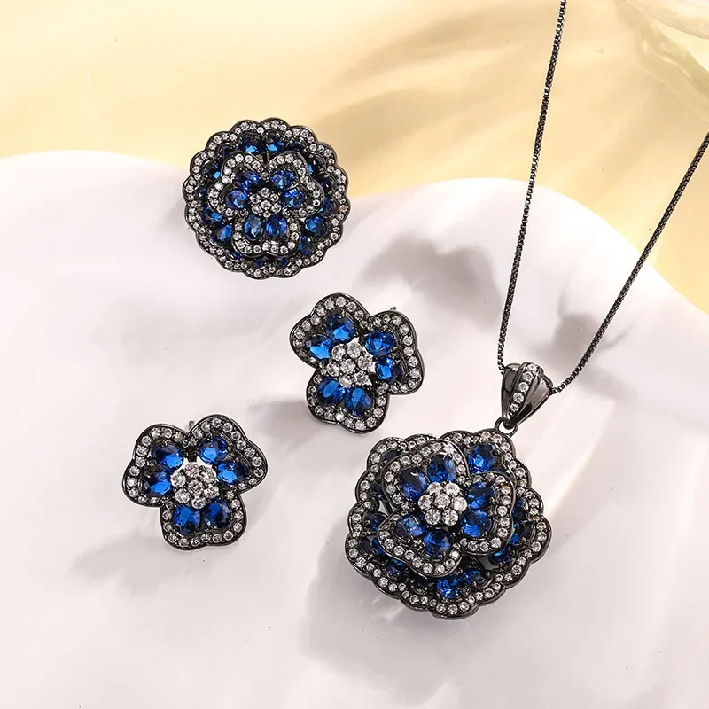 

S925 Silver Plated 18K Gold Plated PT950 Platinum Blue Spindle Rose Temperament Light Luxury Black Gold Suit for Women