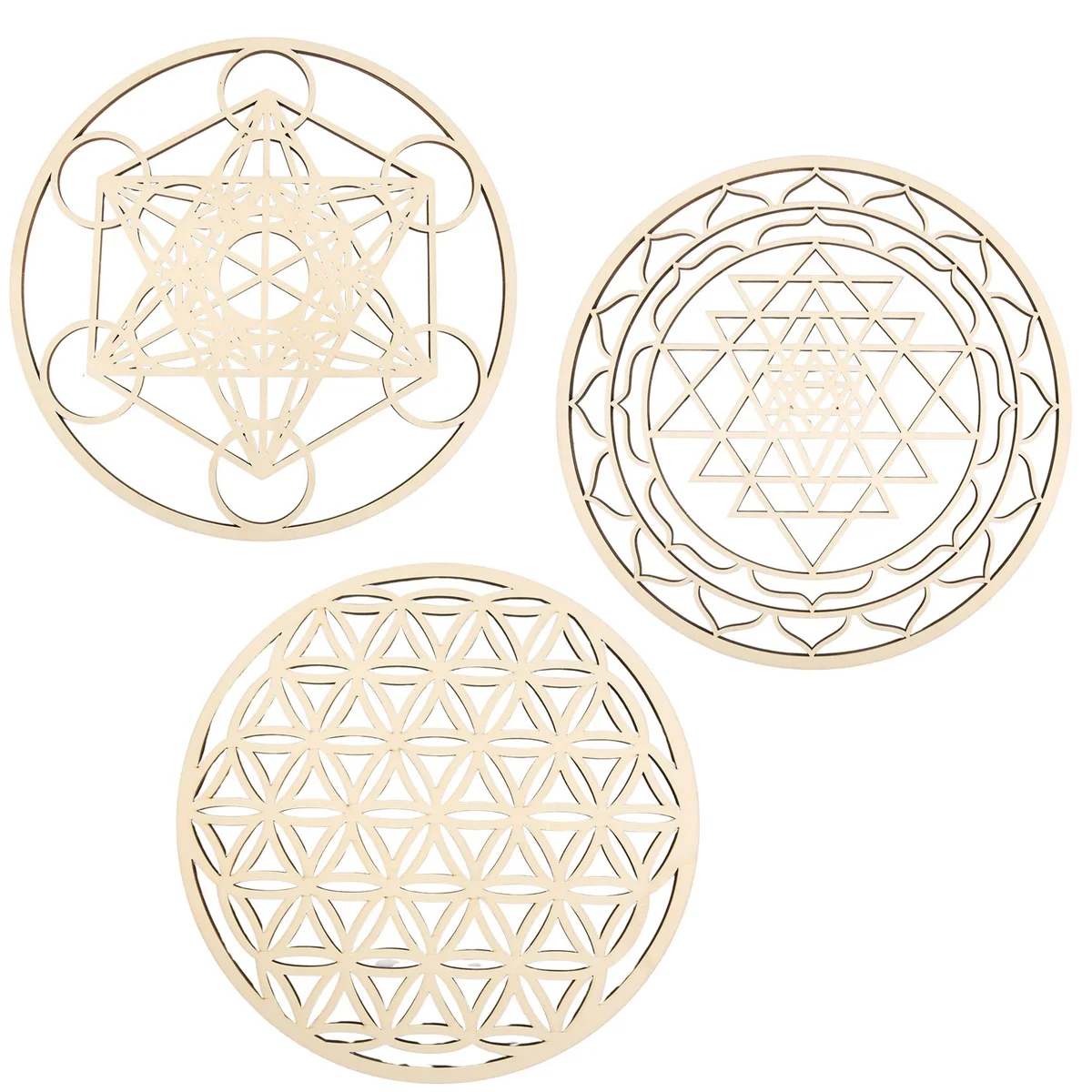 3Pcs/Set Sacred Geomtry Wall Art Set Wooden Wall Art, Sacred Geometry Art, Sculpture, Wall Decorations for Home Decor