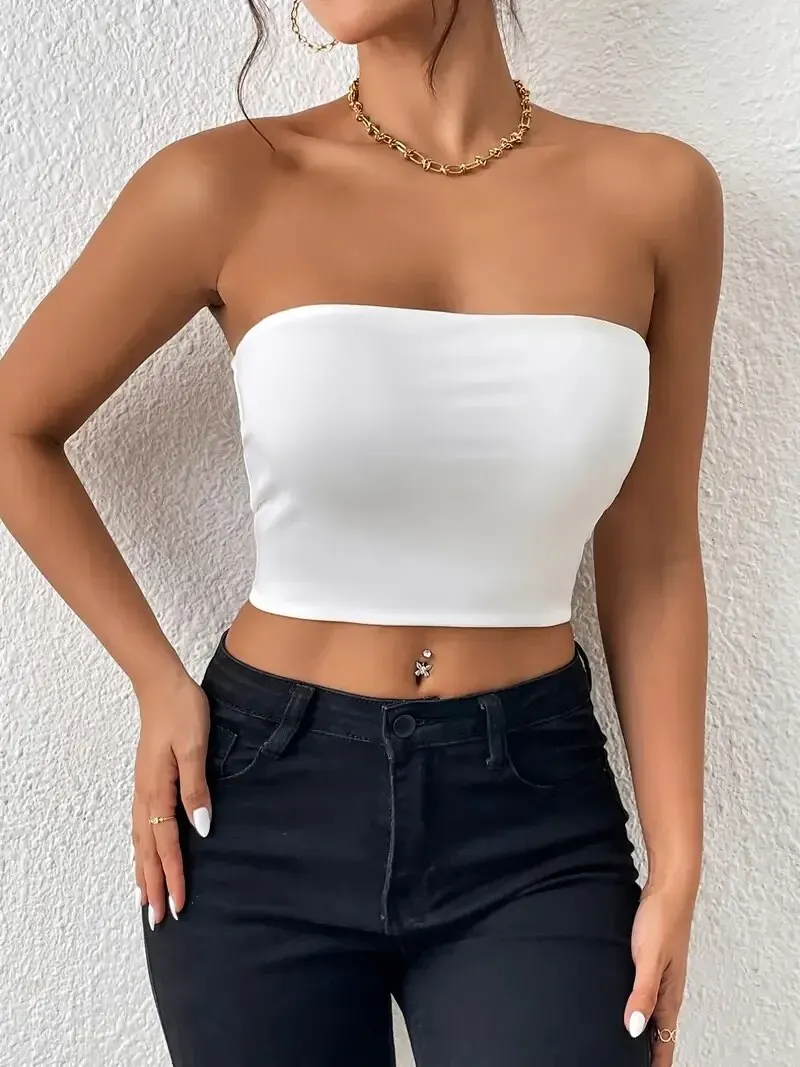 Women's Sexy Solid Stretchy Bodycon Crop Tube Top - Casual Every Day Tops for Stylish Comfort