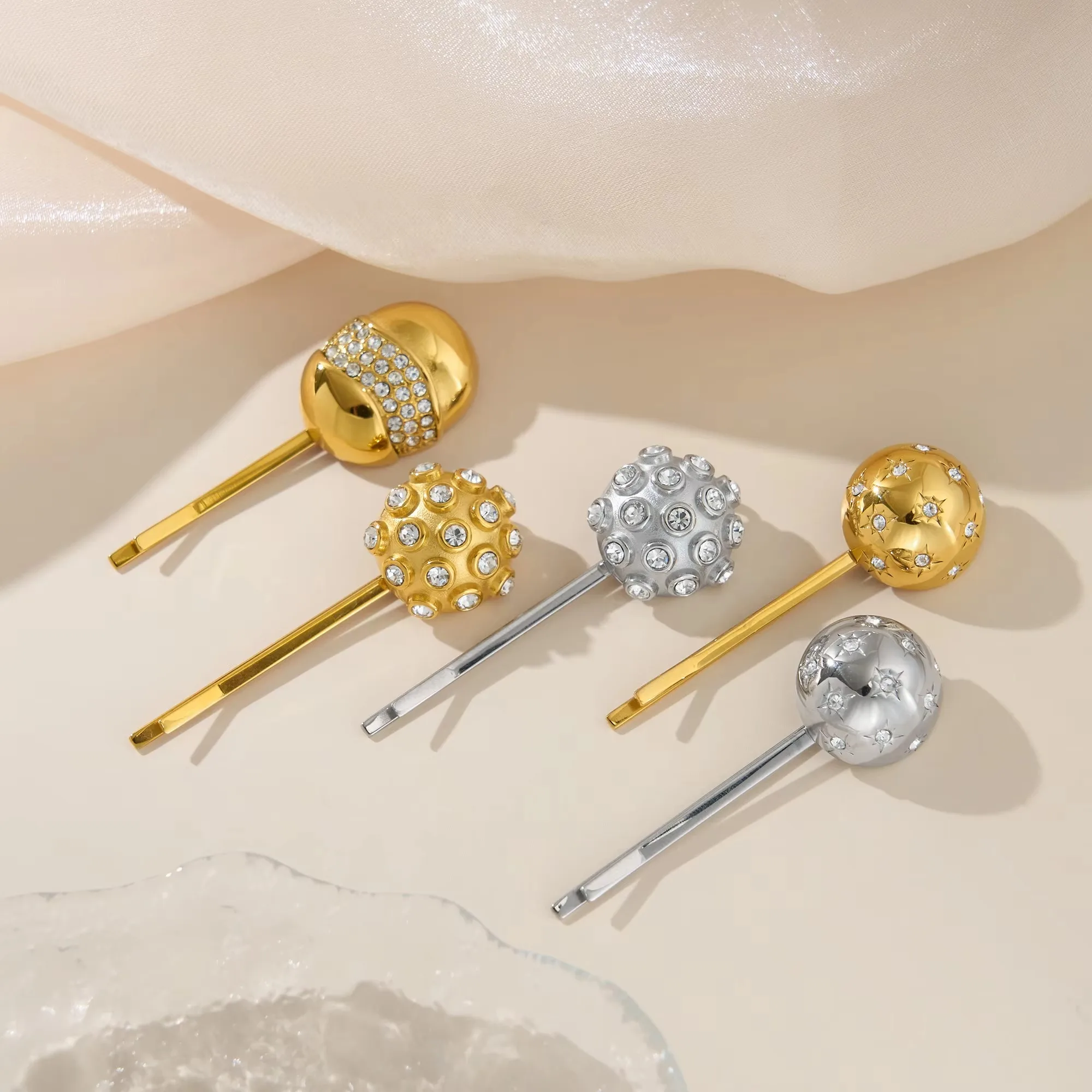 18k Gold Plated Stainless Steel Boho Half Ball Star Zirconia Hair Clips for Women Headwear Hair Accessoires Tarnish Free Jewelry