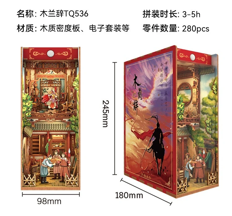 Tonecheer Alice's Avonturen in Wonderland Boekenhoek Poppenhuis DIY Diorama Modelbouwset 3D Houten Puzzel Houten Boekensteun Decoratie