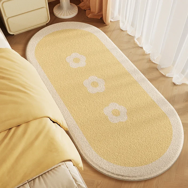 Cream Style Living Room Decoration Oval Carpet Modern Minimalism Rugs for Bedroom Thick Non-slip Bedside Rug Home Soft Floor Mat