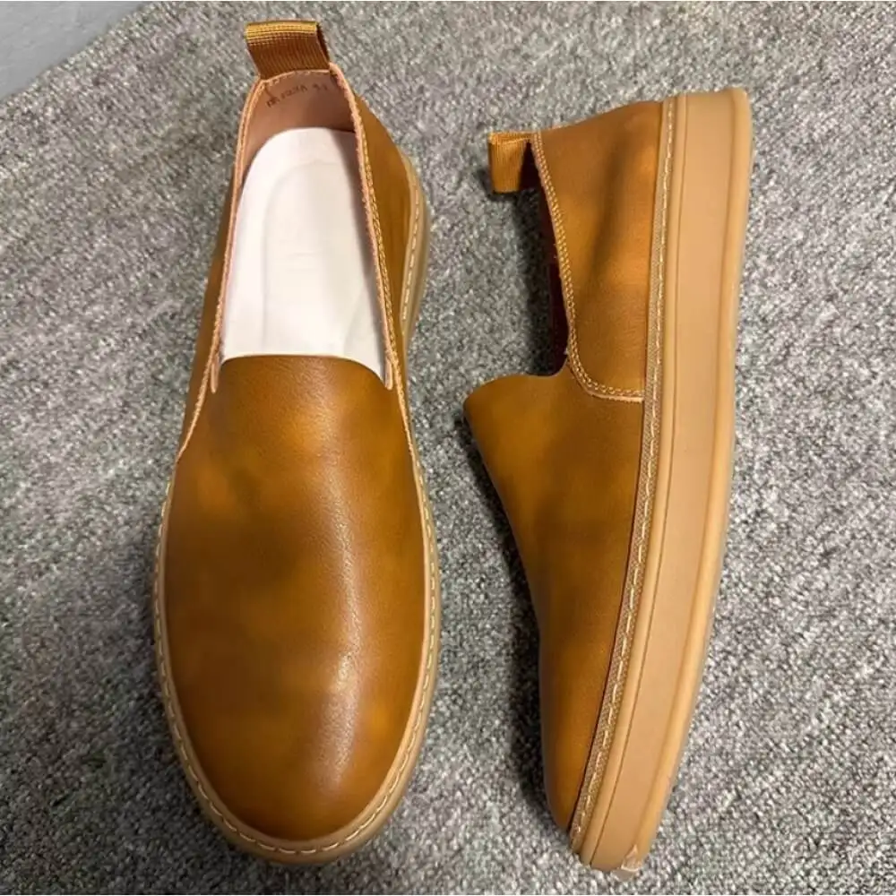 Handcrafted Cognac Leather Classic Slip-On – Premium Comfort, Versatile Style for Gentlemen