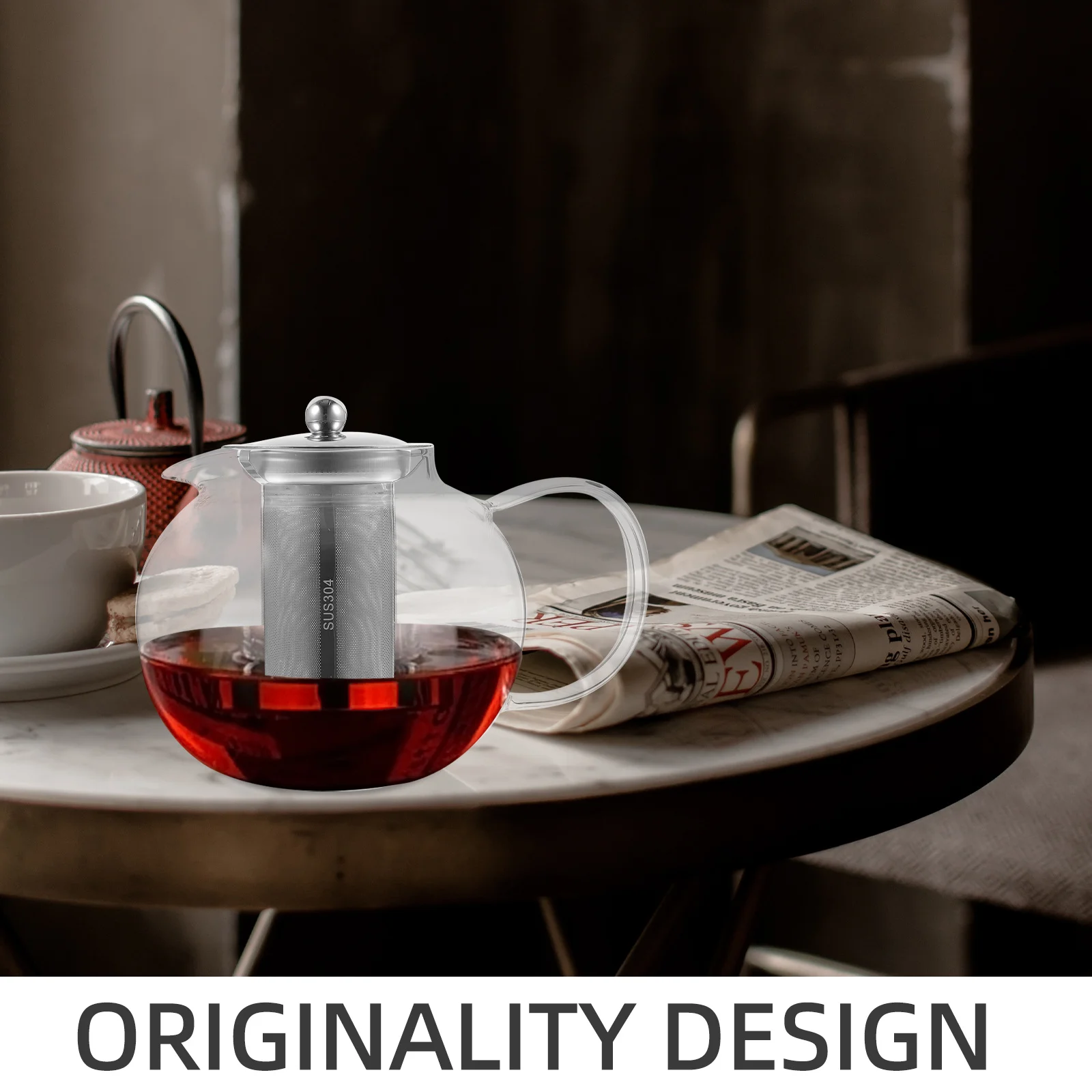 

1300ml Glass Tea Kettle Thick Heat-Resistant Glass Large Capacity Stainless Steel Strainer Loose Leaf Tea Brewer Clear Pot