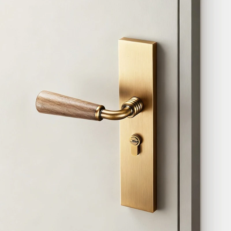Walnut door lock, indoor bedroom, household, no-change hole, light luxury integrated handle, magnetic suction, silent one-piece