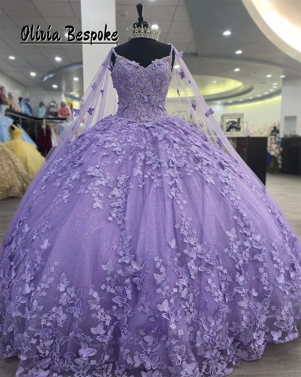 

Amazing Purple Butterfly Applique Quinceanera Dresses With Cape Beads Ball Gown For Birthday Party vestidos 15 años Customized