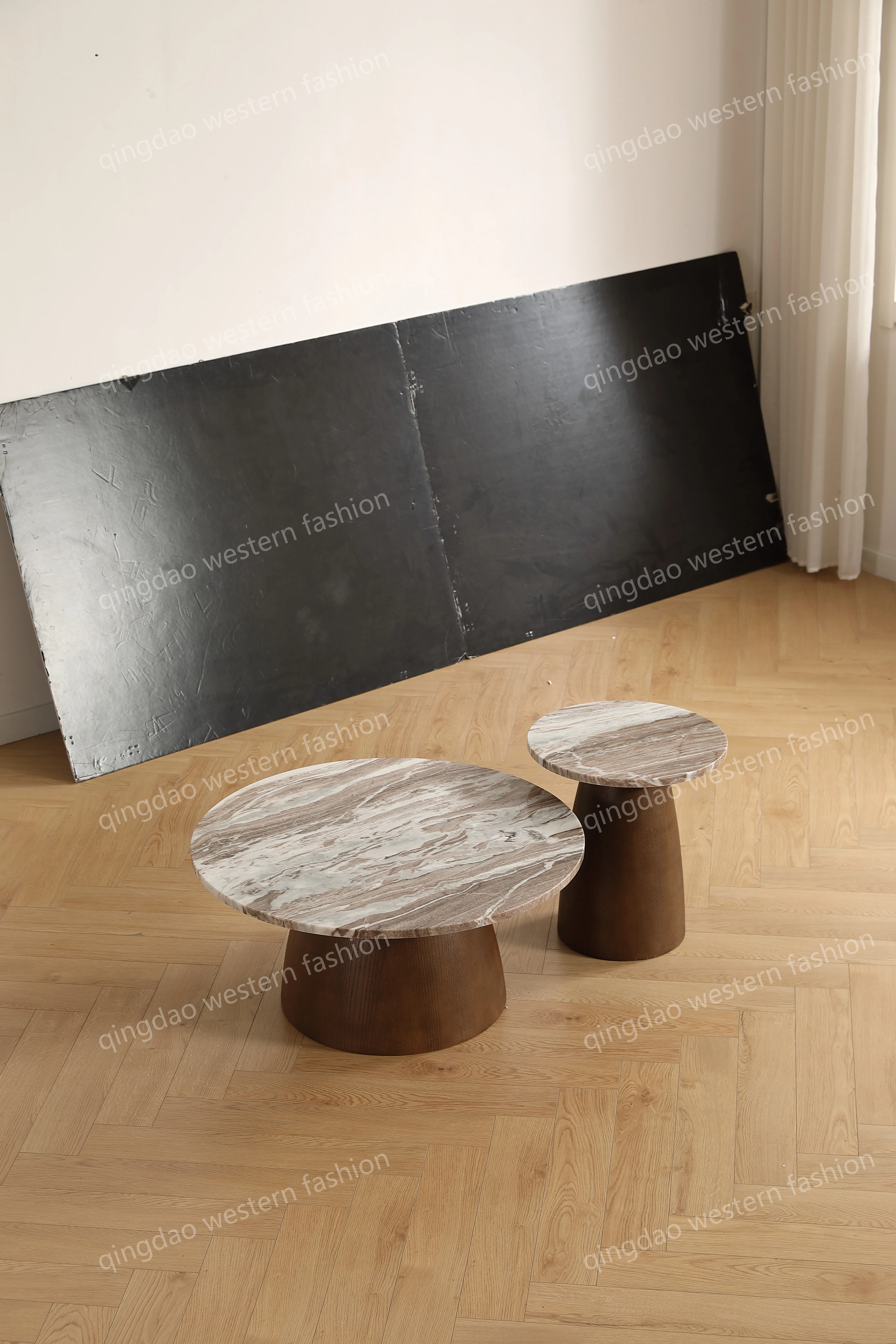 Modern Nordic Style Round Coffee Table with Fantasy Brown Marble Dining Living Room Furniture Set for Hotels Villas