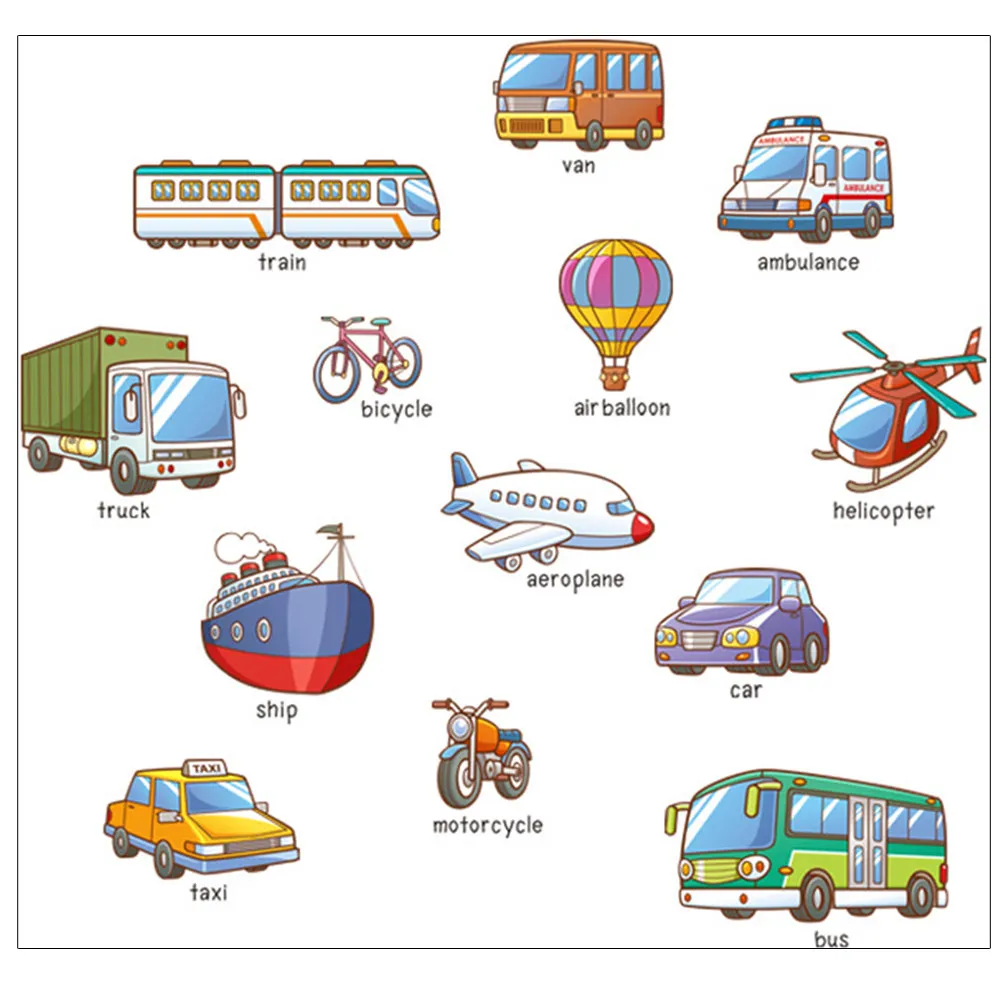 1Set Vehicle Wall Stickers Set Traffic Transportation Decals for Room Wall Decoration Educational Cognitive Learning PVC Safe