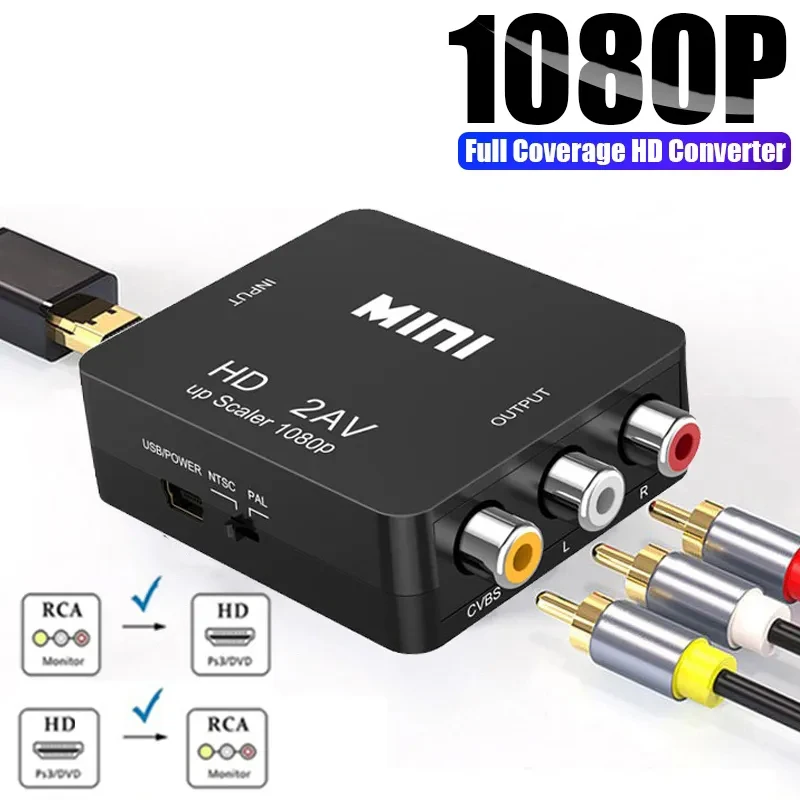 Adaptador de HDMI 1080P a AV Scaler, caja convertidora compuesta de vídeo, RCA AV a HDMI, compatible con CVSB L/R