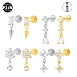 1Pc ASTM F136 Titanium Flowers piercing 16G Thread In M0.9 Taper Earring Stud Pendant Threadless Labret Piercing Cartilage Bod