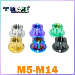 RTAMO Titanium Alloy Nuts M5X0.8P M6X1.0P M8X1.25P M12X1.25/1.5/1.75P M14X1.5P Torx Nut Ti Fastener Bicycle Motorcycle Nut (1PC)