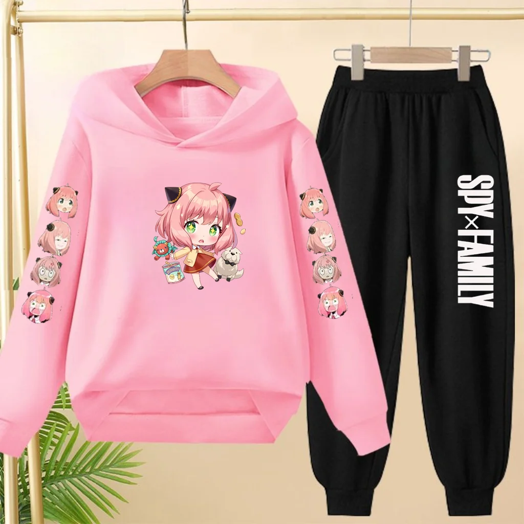 

School Uniform for Girls Aged 3 To13,hooded Sweatshirt+long Pants Set,cartoon Girl Pattern Loose Set, Children's Sportswear Set