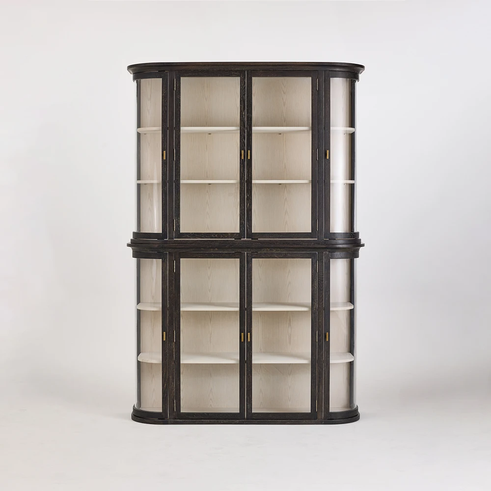Nordic Modern Minimalist Glass Display Cabinet, Black Oak Display Cabinet, Suitable for Use in the Living Room