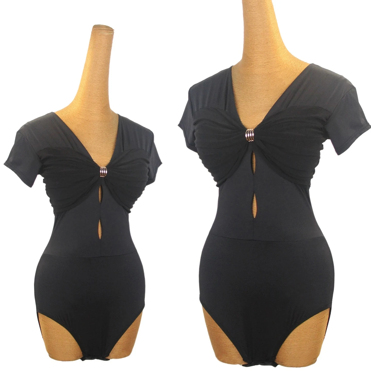 Latin Dans Kleding Vrouwen Korte Mouwen V-hals Maillots Volwassen Zwart Latin Tops Rumba Ballroom Dans Praktijk Kleding DNV24926