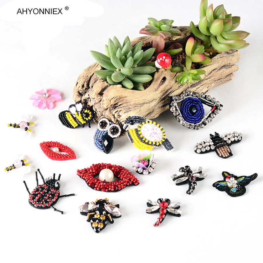 1 PC Drill Beads Crystal Handmade Beaded Butterfly Dragonfly Stickers Insect Quality Clothes Patch Badges Bag Shoes Accessories