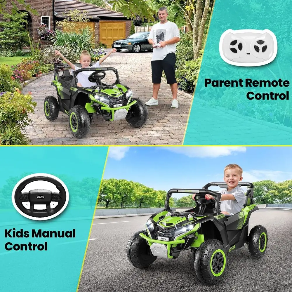 24v 2-zits rit op auto voor jongens en meisjes, UTV voor kind met ouderafstandsbediening, elektrische kindervoertuigen, off-road op batterijen, groen