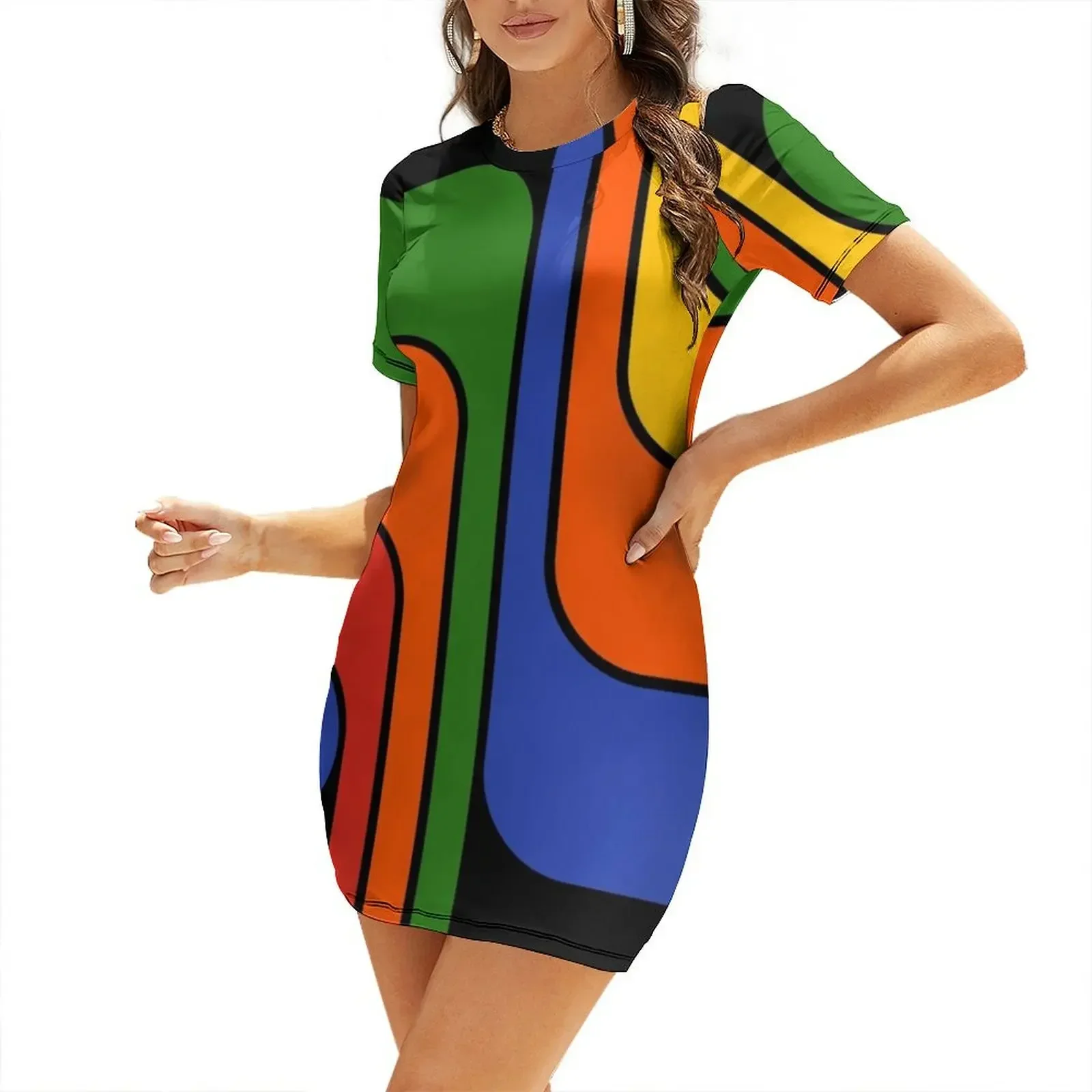 

Retro Geometric Design 647 Short-Sleeved Dress dresses for womens dress women elegant luxury women's dresses luxury
