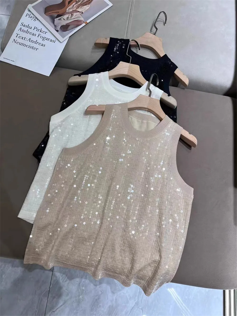 

Summer B*C Women Beaded Sequin Sleeveless Vest Pullover Top High Quality