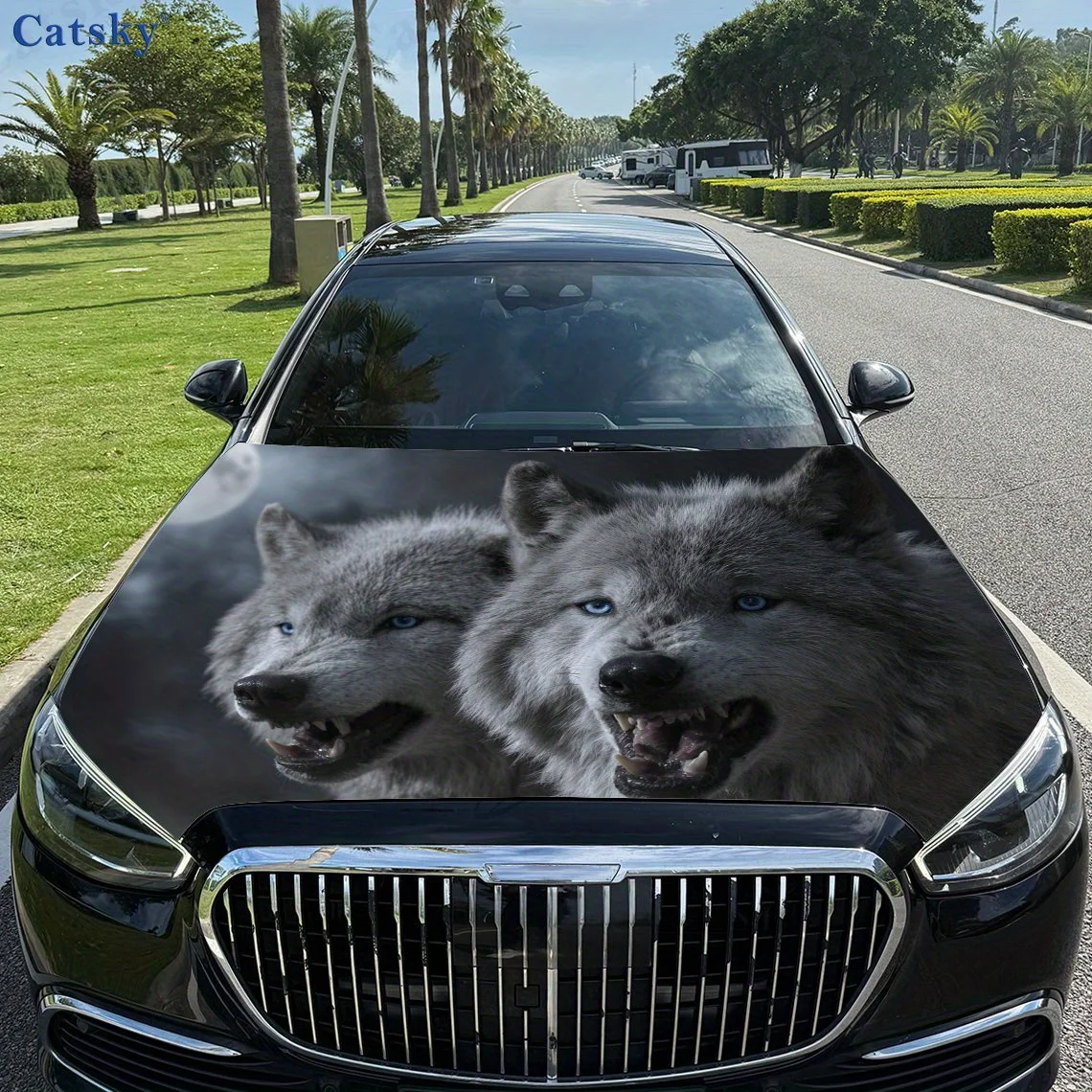 

Blue Eyed Wolf Car Hood Film Self-adhesive Sticker Waterproof And Scratch Resistant, Suitable For Most Vehicles, Decorations, Gi