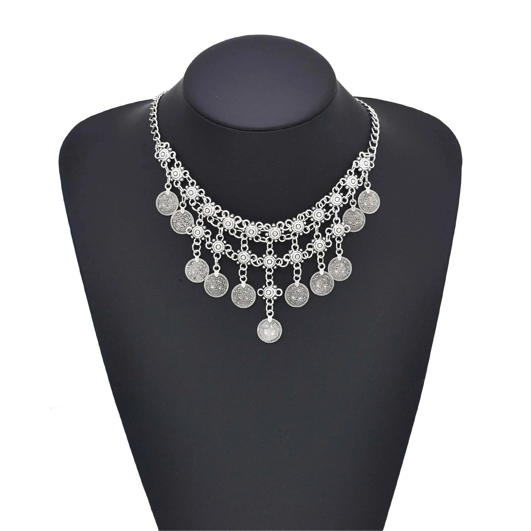 Tradycyjne tureckie monety afgańskie Naszyjnik z frędzlami dla kobiet Vintage Gypsy Ethnic Tribal Choker Collar Statement Jewelry