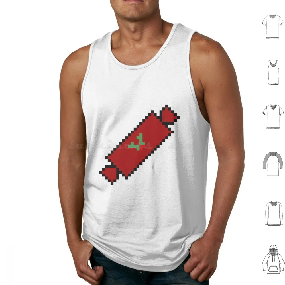 

Pixel Cracker Tank Tops Print Cotton Christmas Candy Cane Funny Holiday Santa Xmas Candy Cute Winter Holidays Red Santa