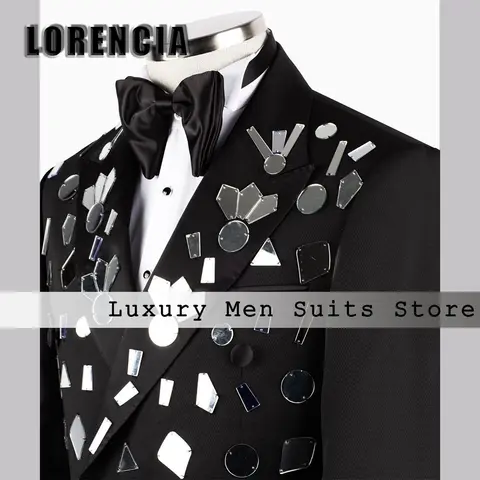 Superglänsande ornament, kostymer för män, 2-delade Peak Label, bröllopsfestkläder, smoking, anpassade kavaj, byxor, herrkostymer 10 best sales glänsande herrkostym - №6