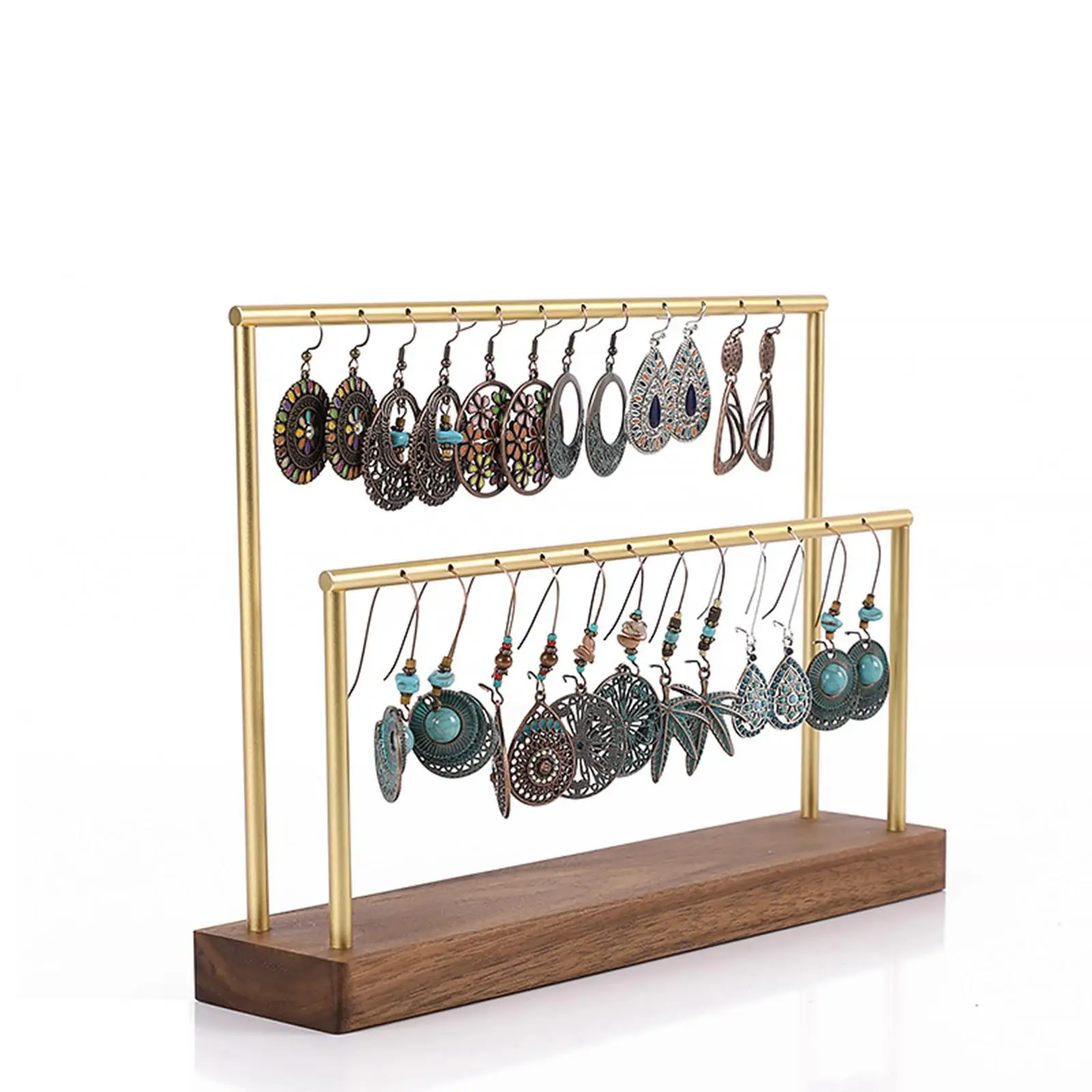 Earring Ear Studs Display Storage Rack Wooden Bottom with 24 Hanging Holes Necklace Organizer for Dressing Table Decorative