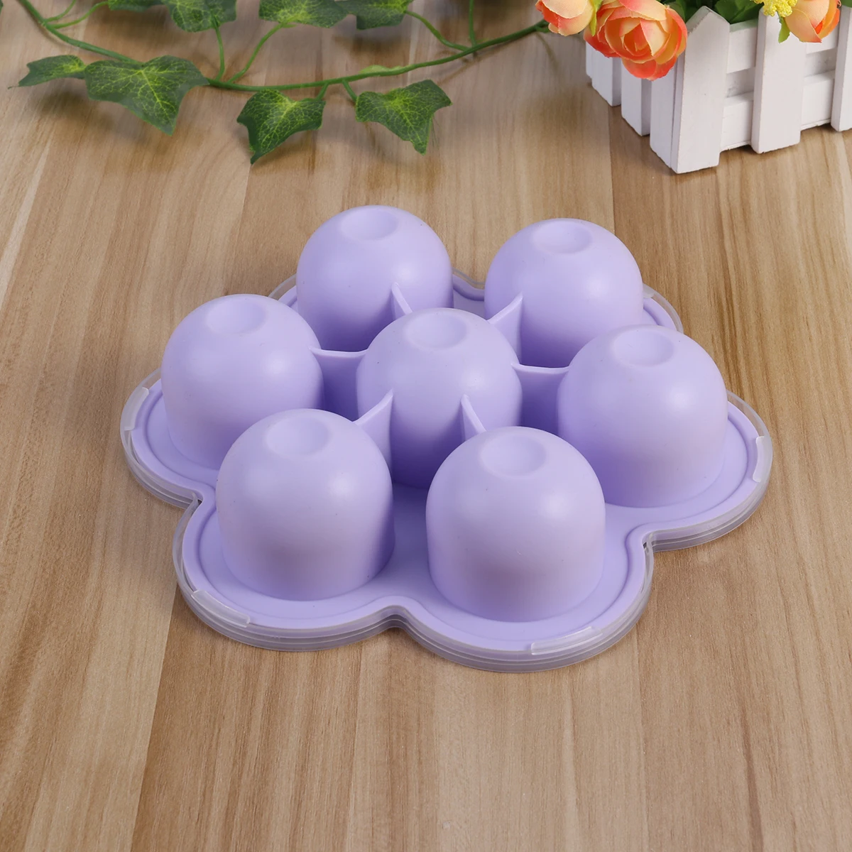 

2Pcs 140G Premium Food Grade Silicone Baby Food Storage Containers With Hard Plastic Lid 7 Cavities Freezer Tray Blue Purple