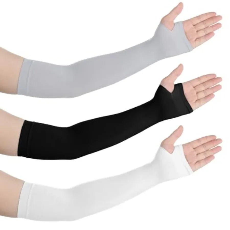 3 Pairs Sun Protection Cooling Arm Sleeves, Arm Covers for Women Men with Thumb Hole, Cooling Compression Summer Sun Arms Cover