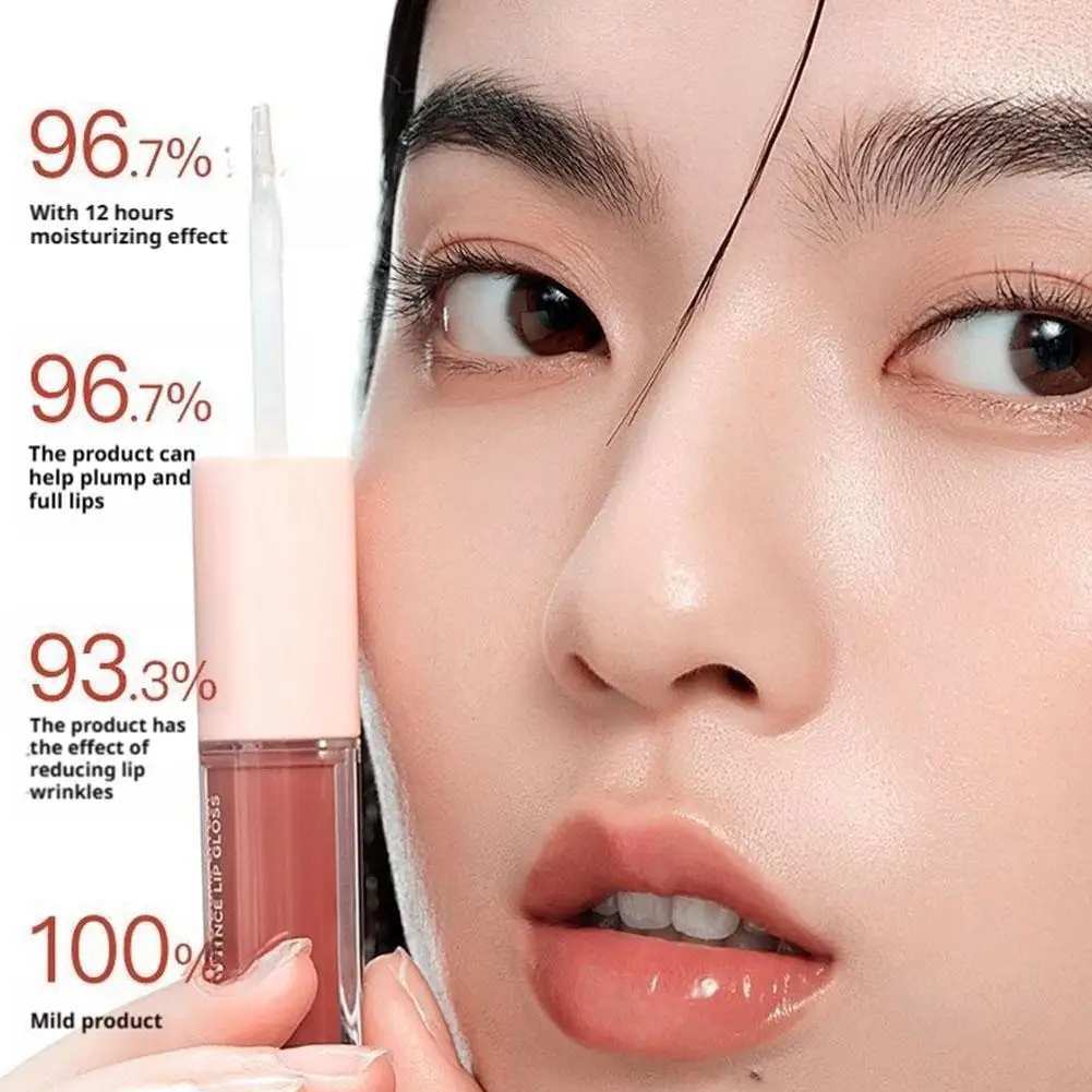 Mooekiss espelho de brilho labial de duas cabeças, hidratante, cabeça de escova de longa duração, copo antiaderente, formador de filme, batom labial