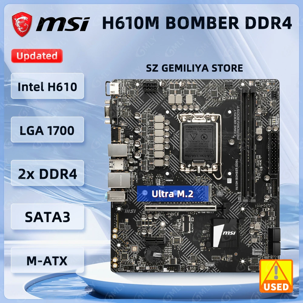 

MSI H610M BOMBER DDR4 Motherboard Intel H610 LGA1700 DDR4 64GB support i9-14900 i7-14700K i5-14400 i5-13600 cpu matx