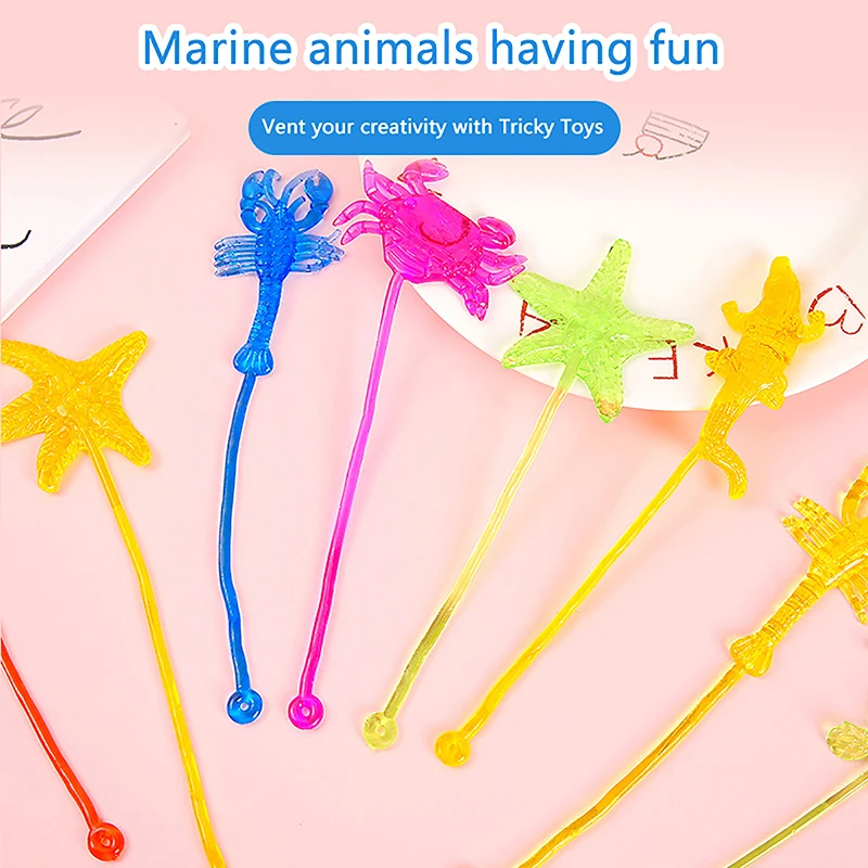 5Pcs Sea Animal Elastic Sticky Hand Toy Lobster Starfish Tricky Toy Sticky Palm Climbing Wall Toy Kid Party Favors